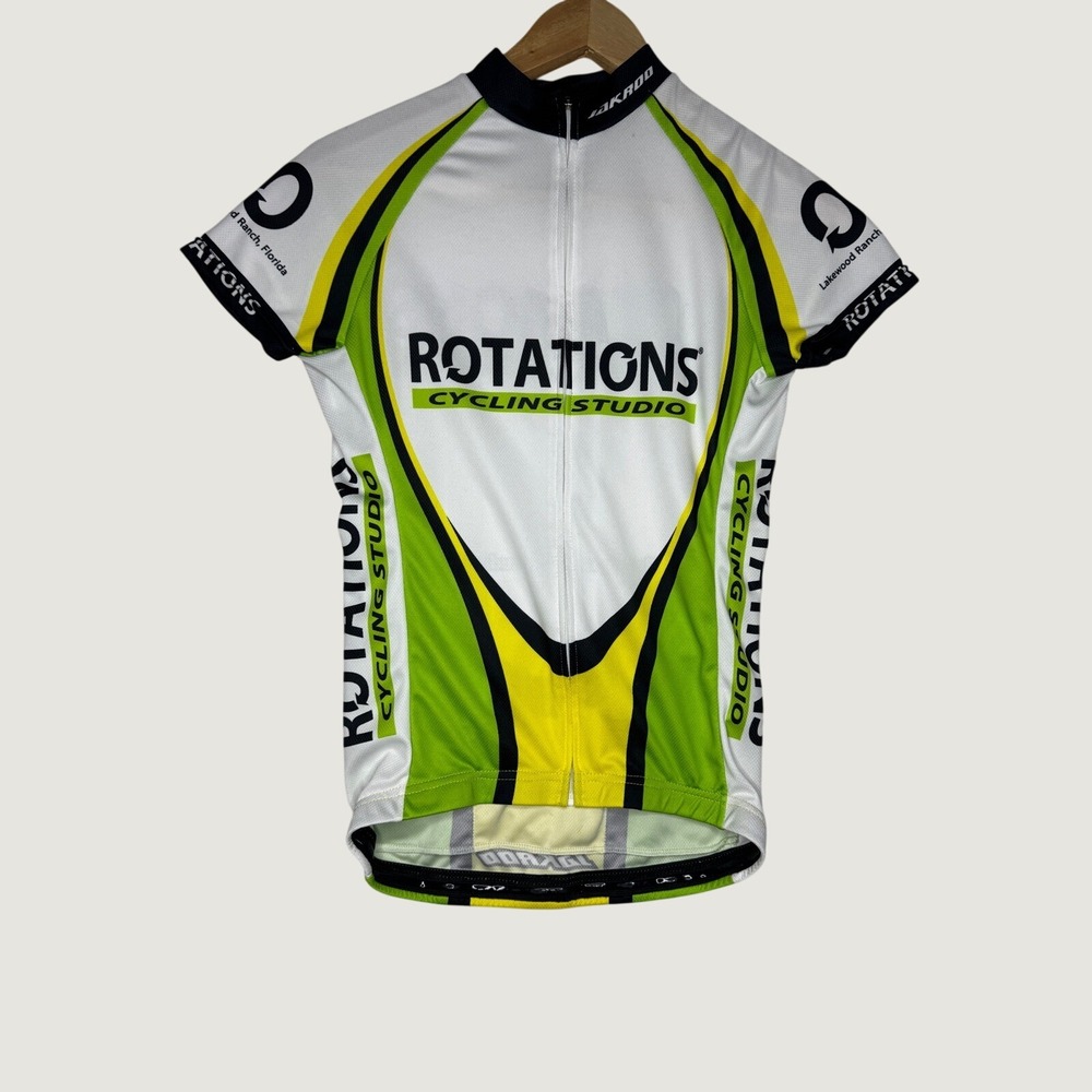 Jakroo Rotations Cycling Shirt Jersey Size S White Green Yellow‎ Short Sleeve